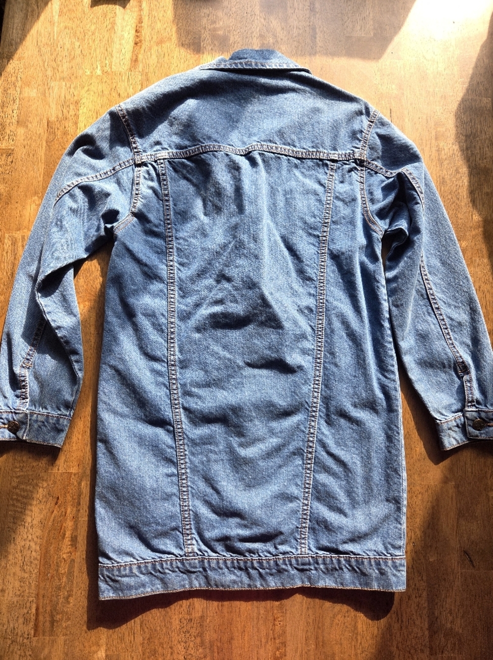 Long Slim Fit, Lightly Distressed Denim Jacket - Picture 7 of 8